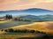 Beautiful Tuscany landscape with cypresses at sunset, Italy. Generated AI