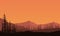 Beautiful twilight skies with mountain views and incredible silhouettes of dry trees from the suburbs. Vector illustration