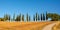 Beautiful typical panorama with cypress trees alley in Tuscany Italy