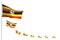 Beautiful Uganda isolated flags placed diagonal, photo with soft focus and space for your text - any celebration flag 3d
