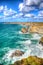 Beautiful UK coast Bedruthan Steps Cornwall England Cornish north near Newquay in stunning colourful HDR