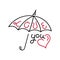 Beautiful umbrella with hand lettering Love you. Vector illustration