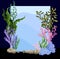 Beautiful underwater scene with seaweed, marine life vector