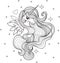 A beautiful unicorn. Black and white. Vector