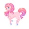 Beautiful unicorn with pink curly mane. Vector illustration.