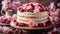 Beautiful unusual pretty tasty cake pie, birthday party sweet colourful realistic different greeting decorating.