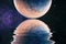 Beautiful unusual space planet in space reflected in water, galaxy stars night sky ,Elements of this Image Furnished by NASA