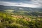 Beautiful upper view of village of crni kal in valley, on slovenian coast, in springtime