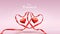 Beautiful Valentine`s Day background with red silk ribbons and shape hearts sweet color. cute and together design concept