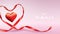Beautiful Valentine`s Day background with red silk ribbons and shape hearts sweet color. cute and together design concept