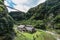 Beautiful valley and japanese house in Kamikawa Otaki Waterfall Park, Kagoshima