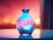 Beautiful vase with holographic glowing reflections.Generative AI