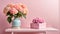 Beautiful vase luxury hydrangea color , romance box engagement bouquet stylish concept