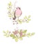 Beautiful vector bouquets, wild flowers and robin bird. Compositions for wedding decor, spring pastel color