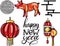 Beautiful VECTOR illustration set with funny pig and lantern. Happy chinese new year. Earth boar- simbol 2019