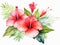 Beautiful vector image with nice watercolor hibiscus flowers Generative AI