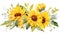 Beautiful vector image with nice watercolor sunflowers bouquet Generative AI