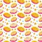 Beautiful vector seamless pattern with bright surrealistic donuts