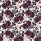 Beautiful vector seamless pattern with watercolor dark blue, red and black dahlia hydrangea flowers. Stock illustration.