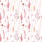 Beautiful vector seamless pattern with watercolor herbarium wild dried grass in pink and yellow colors. Stock