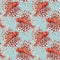 Beautiful vector seamless pattern with watercolor red lionfish. Stock illustration.