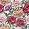 Beautiful vector watercolor pattern with peonies