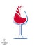 Beautiful vector wine goblet with splash, alcohol theme illustration. Stylized art wineglass, decorative romantic rendezvous