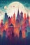 beautiful vertical abstract composition and fantastically designed silhouettes of colorful city building