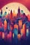 beautiful vertical abstract composition and fantastically designed silhouettes of colorful city building