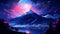 Beautiful vertical shot of a mountain fuji with a colorful tree in the foreground under a night sky