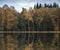 Beautiful vibrant Autumn woodland reflecions in calm lake waters