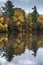 Beautiful vibrant Autumn woodland reflecions in calm lake waters