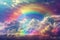 Beautiful vibrant double rainbow Cloudscape Background - awesome blue sky with pretty clouds.