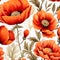 Beautiful and vibrant poppy flower blooms top view seamless pattern for textile and design