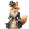 beautiful Victorian Fox watercolor fantasy world clipart illustration