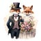 beautiful Victorian Fox watercolor fantasy world clipart illustration