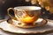 A beautiful Victorian style teacup with lace and gold details. Generative AI_11