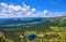 Beautiful view from above on lake and Siberian taiga