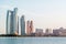 Beautiful view of Abu Dhabi city beach, famous Etihad towers and buildings