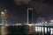 Beautiful view of Abu Dhabi city from the corniche beach, famous towers and landmarks | Etihad towers and Nations tower at night