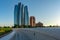 Beautiful view of Abu Dhabi city iconic landmarks and skyscrapers | Al Etihad Jumeirah towers in the corniche road