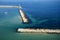 Beautiful view of Adriatic sea , lungomare and port of Bari