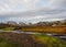 Beautiful view on Alftavatn campsite area with river, mountains and cloudy sky, Highland of Iceland, Europe