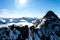 Beautiful view of the Alps mountains in sunny winter day, Austria, Stubai, Stubaier Gletscher resort