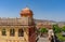 Beautiful view of Amber Sheesh Mahal Garden in Amber Fort, Constructed of red sandstone and marble. Located in Amer town in Jaipur