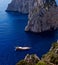 Beautiful view of anchored yachts by Capri Island