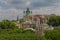 Beautiful view of the ancient street Andrew`s Descent and the St. Andrew`s Church. Kiev