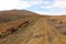 Beautiful view of an arid pathway with hills in Fuerteventura, Canary Islands