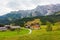 A beautiful view of the austrian alps with typical mountain houses