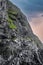 Beautiful view of basalt columns formation on cliff at famous Reynisfjara Beach